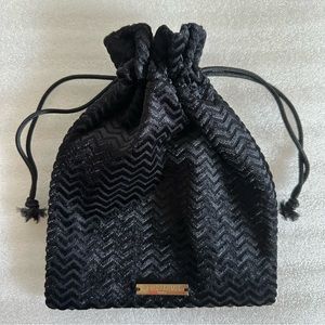 Giorgio Armani Black Zigzag Velvet Makeup Bag Drawstring Pouch